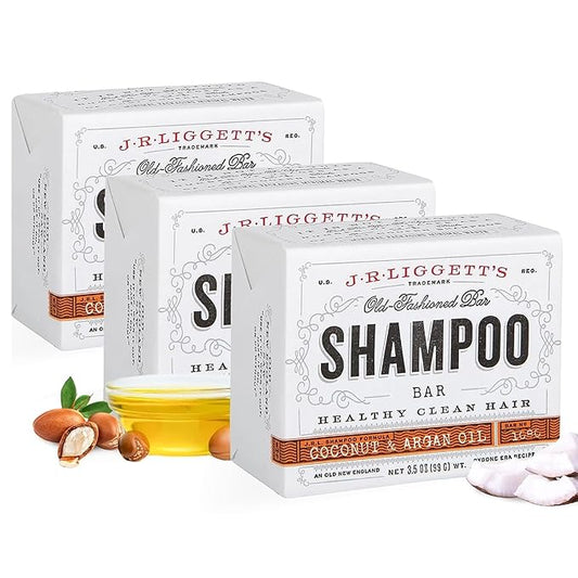 J·R·LIGGETT'S All-Natural Shampoo Bar, Virgin Coconut and Argan Oil - Strong and Healthy Hair-Nourish Follicles with Antioxidants and Vitamins-Detergent and Sulfate-Free, Set of Three, 3.5 Ounce Bars
