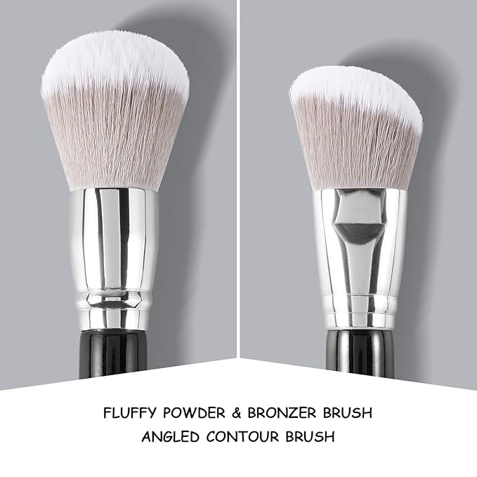 Large Dual Ended Makeup Brush, Powder Foundation Brush+ Contour Brush, Angled + Round Double Makeup Brush for Powder, Cream, Bronzer Brush