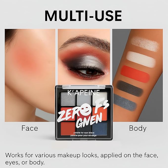 K'APEINE Eyeshadow Palette, 9Colors Red Black Eye Shadow Goth Smokey Eyeshadow Palette Soft Finish Eye Makeup Kit for Halloween, Cosplay, Stage Show & Daily Life