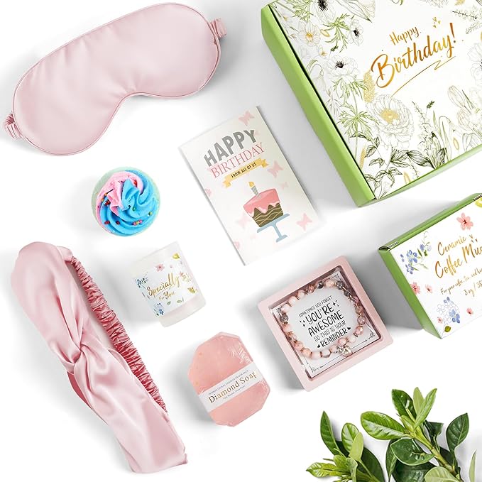 Birthday Gifts for Women, Spa Gift Baskets Set for Women Mom Friend Sister Wife Daughter Girlfriend Coworker, Self Care Bath Spa Body Relaxing Gift Box Unique Happy Birthday Gifts for Female(Pink)