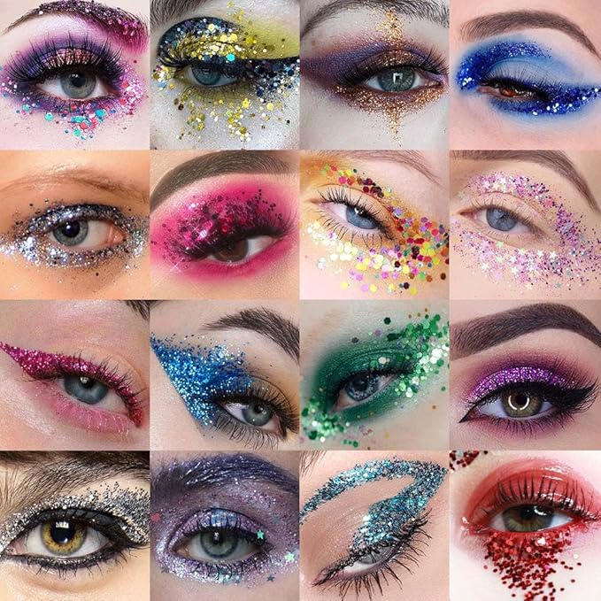evpct 24 Colors Glitter Eyeshadows Palette Makeup for Women, Black White Pink Green Blue Rainbow Sparkle Neon Metallic Shimmer Shiny Eyeshadow Palette, Body Pressed Eye Shadow Glitter Palettes Makeup