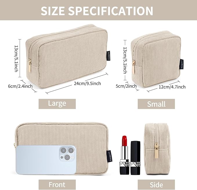 MAGEFY Small Makeup Bag for Purse Mini Cosmetics Bag Corduroy Cute Cosmetic Pouch for Women with Slip-in Pockets