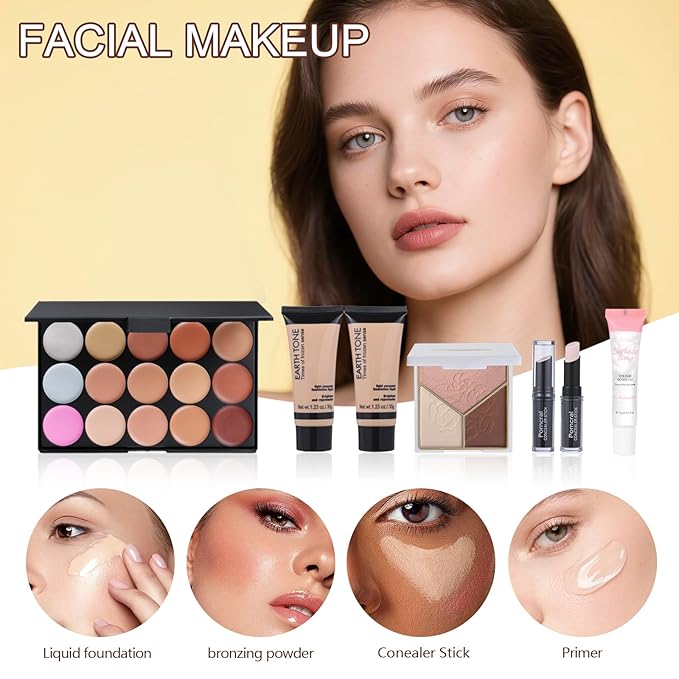 Makeup Kit For Women Girls, Makeup Set For Teens beginners, Full Makeup Kit With Everything Carrying Bag, Eyeshadow Palette, Foundation, Concealer, Lipstick, Brushes (18 & 20 Color eyeshaow Kit)
