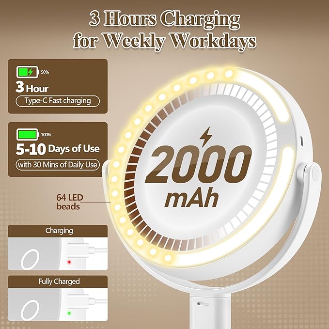 Makeup Mirror with Lights, Double Sided 1x/30x Magnifying Mirror with Light, Rechargeable 3 Color Lights and Adjustable Brightness, 360° Rotation Detachable Comes with Tweezer(White)