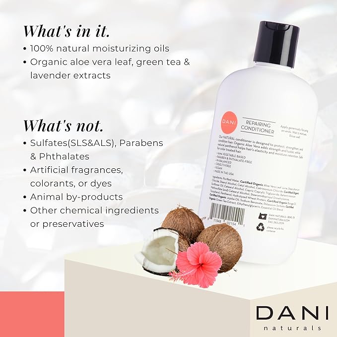 DANI Naturals Conditioner – Coconut Hibiscus, Strengthening & Hydrating for Dry or Damaged Hair, Lightweight & Nourishing, Vegan & Color-Safe, 12 oz