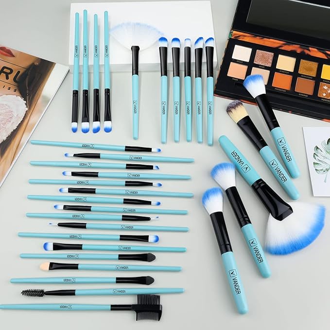 Make up Brushes, VANDER Professional 32pcs Makeup Brush Set, Makeup Brushes Set Foundation Blending Cosmetic Brush Set Kit,Blue