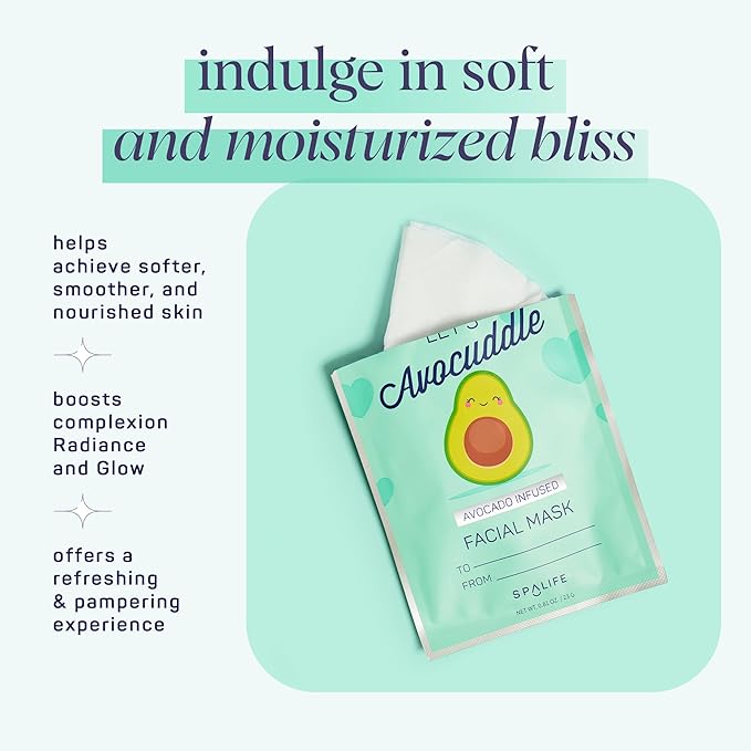 SpaLife Let’s Avocuddle & You're My Jam Face Masks 6 Pack Bundle - Avocado and Strawberry Extract Infused Sets for Hydration and Glow - The Ideal Valentine's Day Skincare Gift Set.