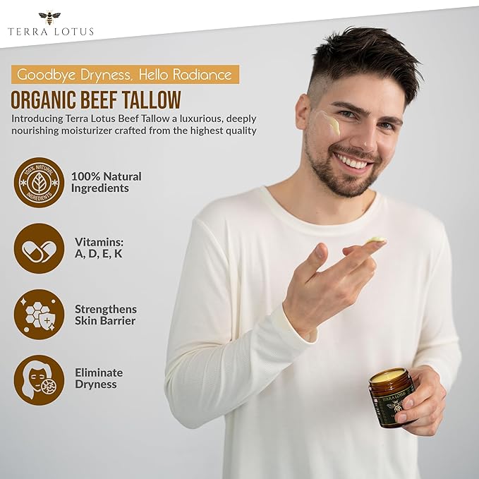 Organic Grass-Fed Beef Tallow Balm with Raw Honey - Moisturizing Cream for Soft, Smooth Skin - Handmade All-Natural Moisturizer (4oz, Unscented)
