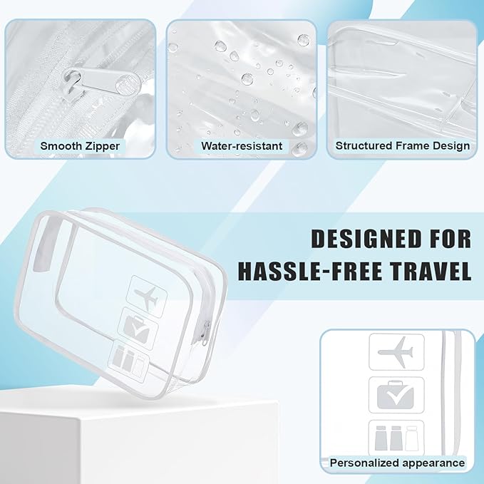 TSA Approved Clear Travel Toiletry Bag, Makeup Cosmetic Bag for Women Men 20 Packs (White)