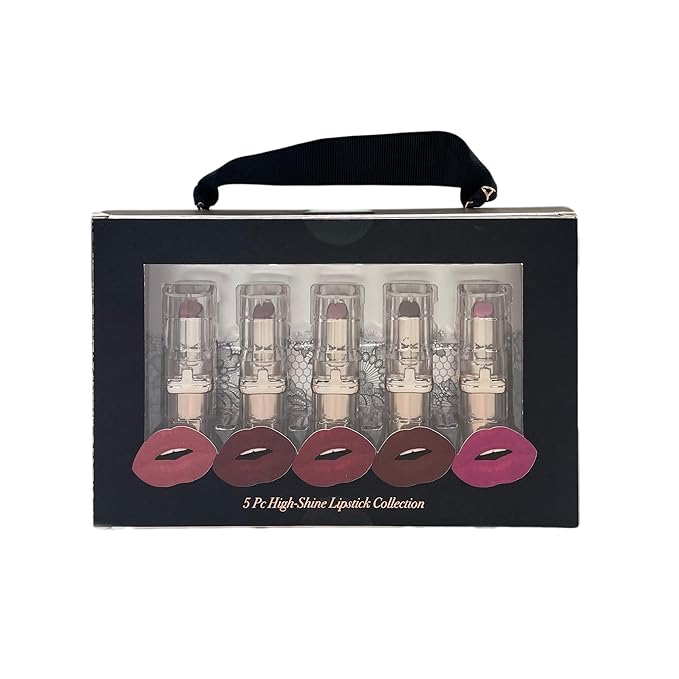 Paris Hilton High-Shine Lipstick Collection - Lip Makeup with Pink & Red - Glossy All Day Wear Creamy Lipstick - Lightweight, Long Lasting, Waterproof,Smudge Proof Lip Color for Women - 5 pcs Gift Set