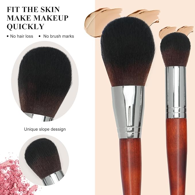 Makeup Brush Set 12pcs，Professional Premium Synthetic Powder Foundation Contour Blush Concealer Eyeshadow Blending Liner Make Up Brushes Kit（Redwood color B300）