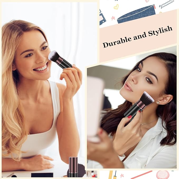 Makeup Brushes, Retractable 2 Pack Travel Kabuki Blush Makeup Brush Face Powder Foundation Brushes for Blending Liquid, Blush, Bronzer, Buffing, Sunscreen,Flawless Cosmetics