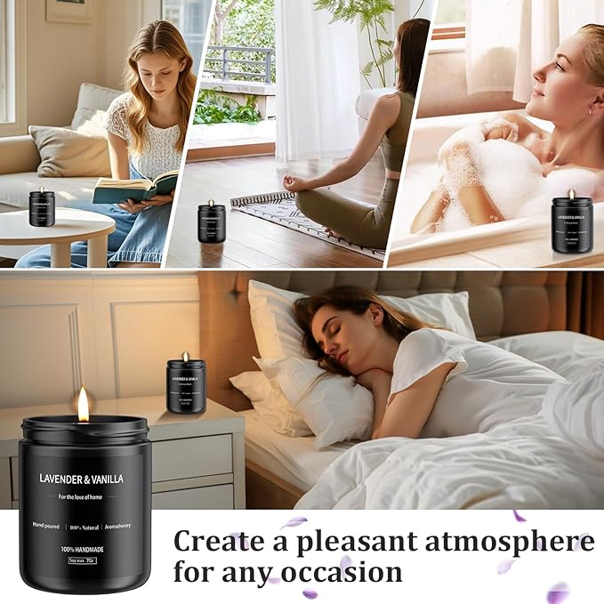 Lavender & Vanilla Candle 7oz, Scented Candles for Men, Long Lasting Soy Candles for Home Scented, Black Mens Candle Gift for Birthday, Annivery, Christmas