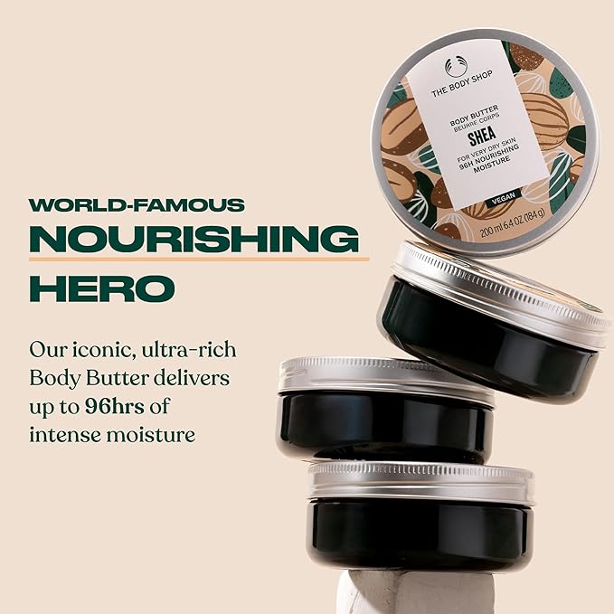 The Body Shop Shea Gift Set - 4 Piece Set, Shower Cream, Body Butter, Bar Soap, Hand Balm, Vegan