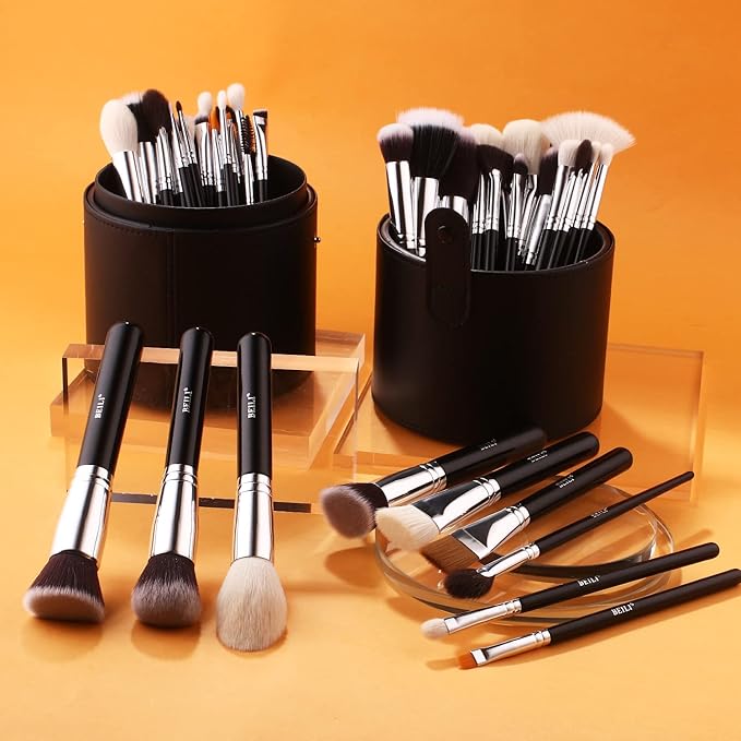 BEILI Makeup Brushes 42pcs Makeup Brush Set Premium Goat Synthetic Hair Kabuki Foundation Blending Brush Face Powder Blush Concealers Eye Shadows Make Up Brushes Kit with Case（Black）