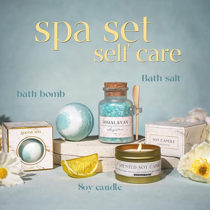 Birthday Gifts for Women Self Care Gifts Get Well Soon Gifts Baskets for Women After Surgery with moon lamp, 11PC Spa,Thinking of You Gift, Care Package for Mom Friend (turquoise)