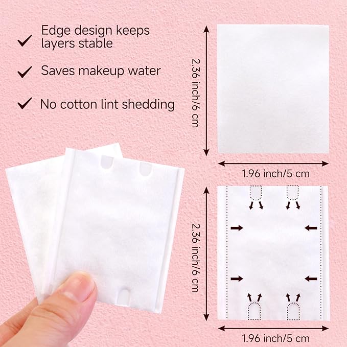 600 PCS Square Cotton Pads, Soft and Lint-Free, Includes 400 Ultra-Thin and 200 Thick Pads, Hypoallergenic Makeup Remover for Face, Eyes and Lips and Daily Skin Care