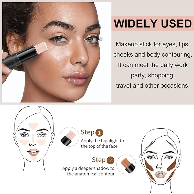 6 Colors Cream Contour Stick Makeup Kit, Shades with Highlighter Stick, Blush Stick and Bronzer Stick for Sculpt the Cheeks, Double-End Bronzer Stick, Waterproof,Dewy & Matte Finish (SET B)