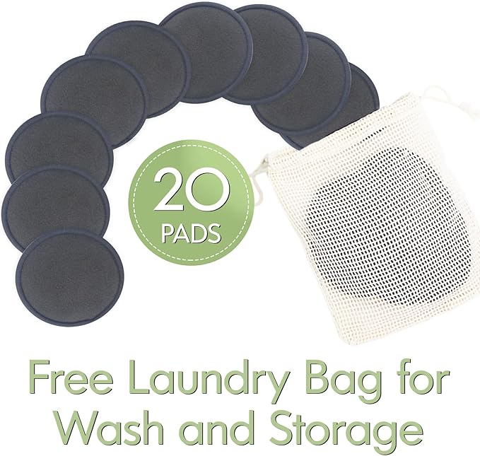 20 Pcs Reusable Makeup Remover Pads - Gray Bamboo Reusable Cotton Rounds with Laundry Bag