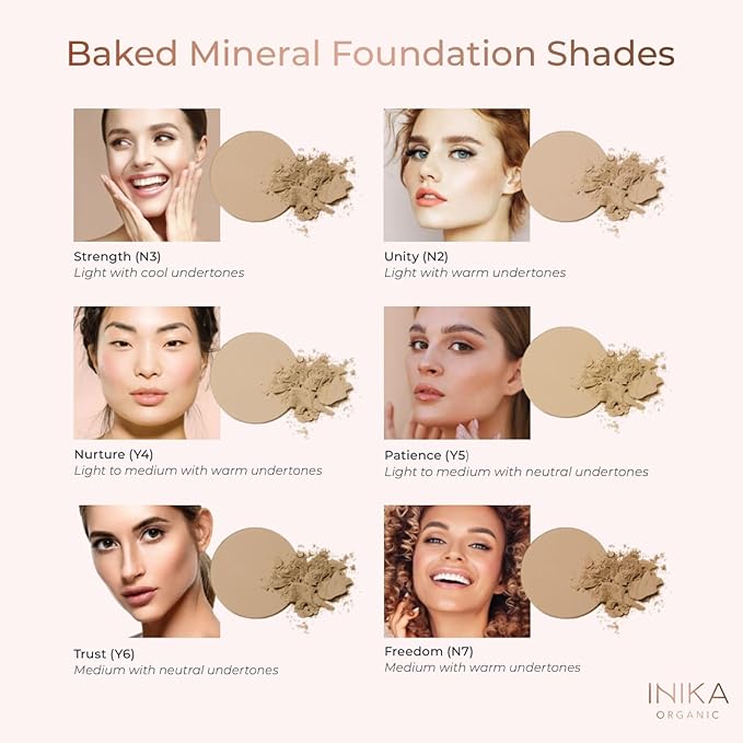 INIKA Organic Buildable Baked Mineral Foundation Compact Powder - Lightweight, Breathable Natural Base with Hydrating Squalane and Magnolia Bark Extract - Natural and Vegan Makeup, Patience, 0.28 oz