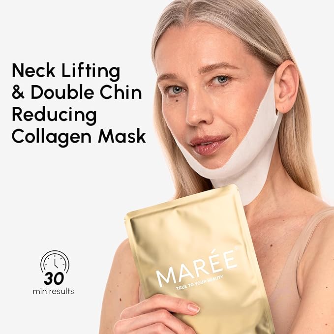 MAREE V Line Lifting Mask with 24K Gold – Deep Collagen Face Mask for Women – Jawline Shaper Mask with Retinol & Hyaluronic Acid – Neck Tightening & Firming - Double Chin Strap for Face Lift