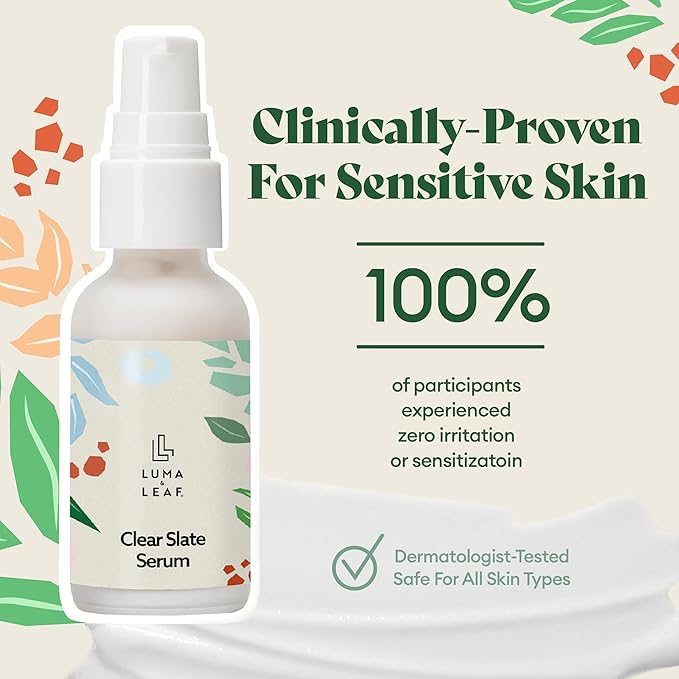 LUMA & LEAF Clear Slate Niacinamide Serum for Face – Redness & Acne Relief with Bakuchiol & Aloe Vera – Hydrating Vegan Daily Face Serum for Oily & Combination Skin