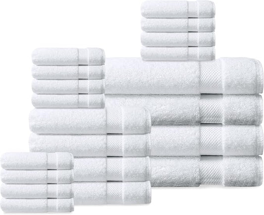 Delara Organic Cotton Luxuriously Plush Bath Towel 20 Piece Set|GOTS & Oeko-TEX Certified|Premium Hotel Quality Towels|Feather Touch Technology|650 GSM Long Staple|Soft, Quick Dry & Ultra-Absorbent