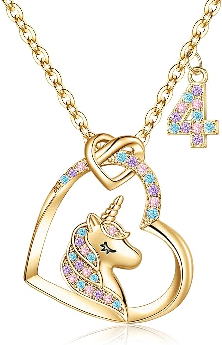 Hidepoo Birthday Unicorns Gifts for Girls - Unicorn Necklace Birthday Gift for 3-16 Year Old Girl Colorful CZ Heart Pendant Unicorn Necklace for Girls Gifts Jewelry