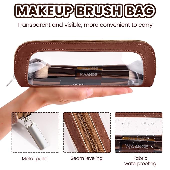 MAANGE 7 PCS Foundation Makeup Brush Set With Bag, Make up Brushes, Eyeshadow Concealer Brush, Double-ended Foundation Contour Powder Blush, Professional Face brush Set Tools For Liquid,Cream(Apricot)