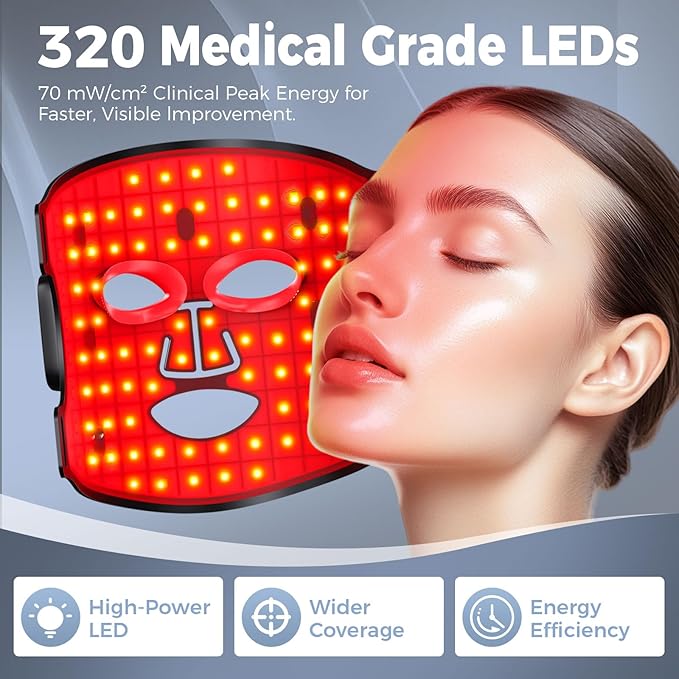 Red Light Therapy for Face – Wireless Red Light Therapy Mask LED Face Mask Light Therapy with 320 LEDs, 4 Modes, Skin Rejuvenation, Ideal Beauty Gift for Women & Men