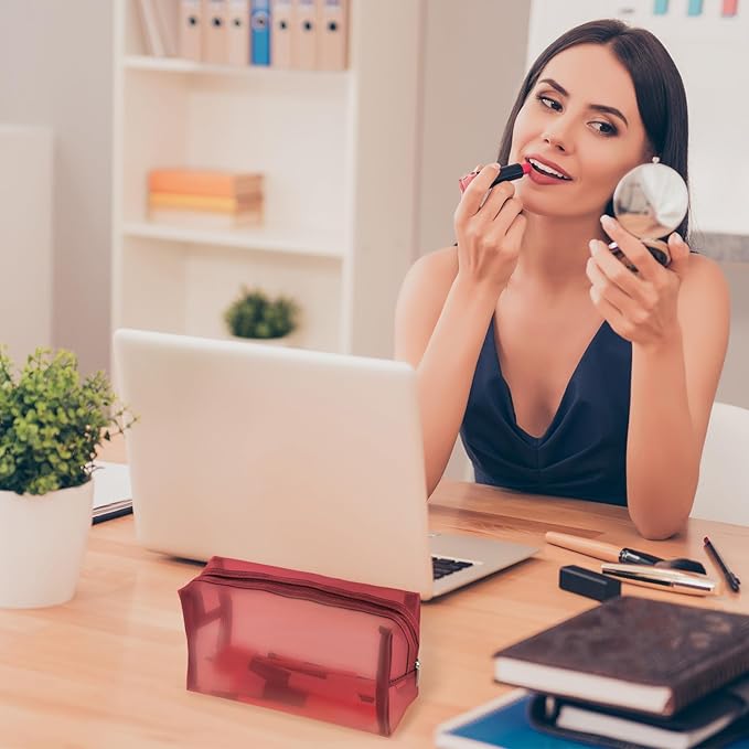 6 Pieces Mesh Makeup Bags Mesh Cosmetic Bag Portable Travel Organizing Zipper Pouch Toiletries Makeup Pouches for Home Office Travel Accessories