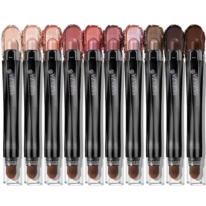 Red Eyeshadow Stick Makeup Set 10PCS, Neutral Shimmer And Matte Cream Eye Shadow Palette, Metallic Bronze Smoky Eyeliner Brightener Crayon Pencil Kit, Ideal Gift for Women -Cashmere Blush