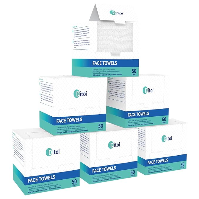 Ditoi Disposable Face Towels,Ultra Thick Face Towelettes XL, Lint-Free Facial Wipes for Makeup Removal,10"×12", 300 Count (6 Pack),Pearl-textured