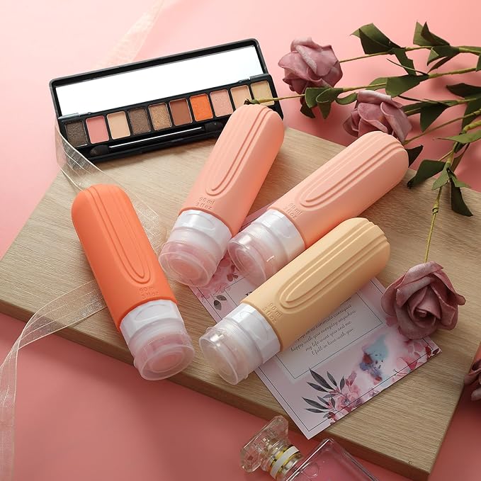 Travel Bottles for Toiletries, Tsa Approved 3oz Travel Size Containers BPA Free Leak Proof Refillable Liquid Silicone Squeezable Travel Accessories for Shampoo Conditioner Lotion (4 Pack)