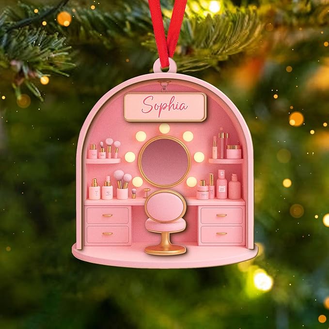 Personalized Makeup Tools Christmas Ornament 2025, Makeup Box Christmas Ornament Gift for Makeup Artist, Christmas Tree Decor for Makeup Shop, Gift for New Makeup Coworkers (Makeup 7)