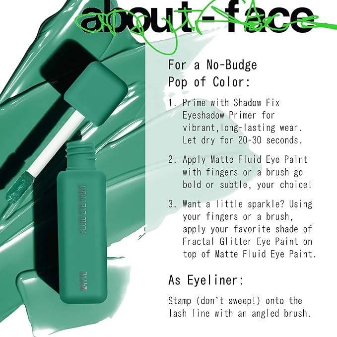 about-face Matte Fluid Eye Paint Crocodile Rock – High-Pigment Liquid Eyeshadow, Long-Lasting, No-Budge Matte Finish, Vegan & Cruelty-Free (Intense Teal)