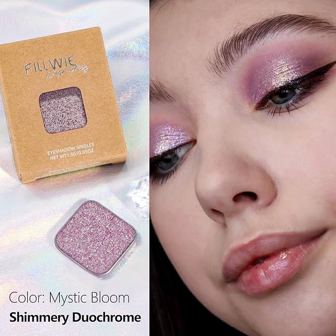Chameleon Single Eyeshadow, Putty Texture, Glitter Multichrome, Iridescent Blue-Purple, High Pigment, Long-Lasting, Smudge-Proof, Square Single Pan, Fits Magnetic Palettes(Mystic Bloom)