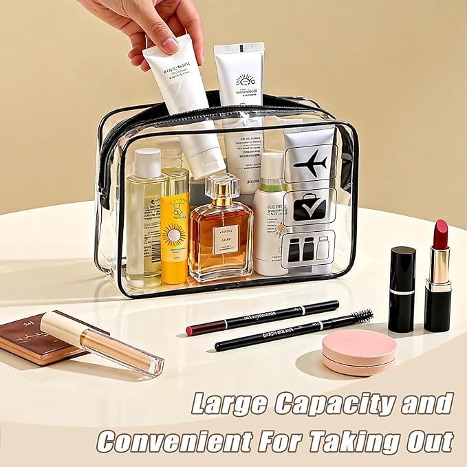 TSA Approved Clear Travel Toiletry Bag, Makeup Cosmetic Bag for Women Men 20 Packs (Black)