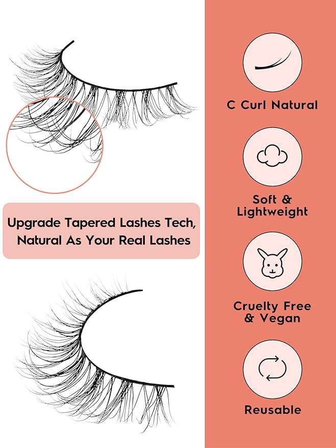 Natural Lashes Wispy False Eyelashes 10mm Short Lashes 3D Volume Strip Lashes Fake Eyelashes Siligli Lashes Thin Band Curly Eye Lashes Pack 10 pair