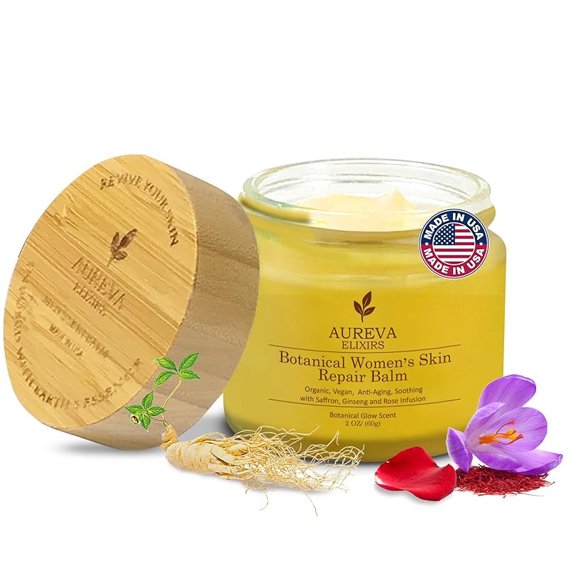 Organic Botanical Women’s Skin Repair Balm – 97% Reported Improvement for Acne, Sunburn & Dryness – Day & Night Anti-Aging Collagen Boost Moisturizer for Face, Neck & Décolleté – Glow Scent, 2oz