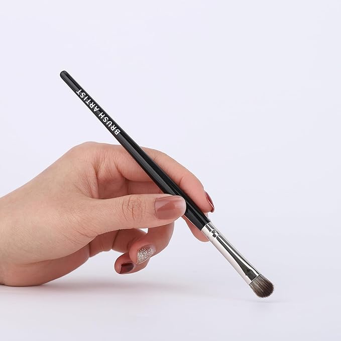 BRUSH ARTIST 12 PCs Black Silver Makeup Brush Set with Cotton Bag, Foundation Sponge, Face Powder Brush, Contour Brush, Blush Brush, Eyeshadow Brush, Eyebrow Brush, Concealer Brush