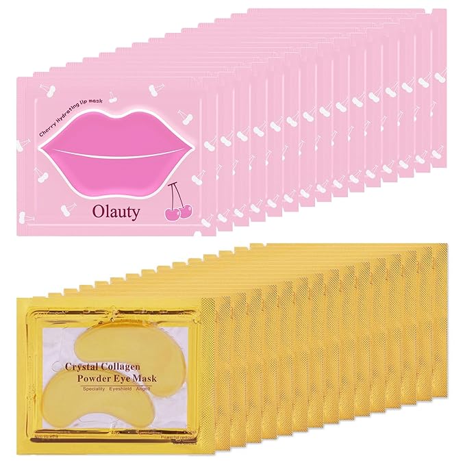 30 Pairs Lip Mask & Eye Mask, 24K Gold Crystal Gel Collagen Eye Patches for Puffy Eyes, Dark Circles, Chapstick Bulk, Hangover Kit, Bulk Gifts, Party Favors Adults, Bachelorette Party Accessories