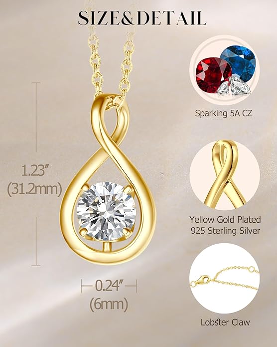 FANCIME Birthstone Necklaces for Women Fine Jewelry Sterling Silver Dainty Infinity Pendant Anniversary Birthday Christmas Gifts for Her Wife Mom Lady Daughter, Chain 16"+2" Extend