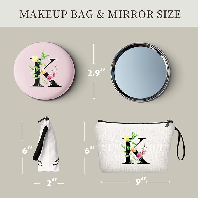 SEAMOON Mom Birthday Thank You Appreciation Gifts for Women Aunt Teacher Coworkers Bride Bridesmaid Monogrammed Travel Makeup Cosmetic Bag with Mirror Valentines Mothers Day Christmas Graduation K