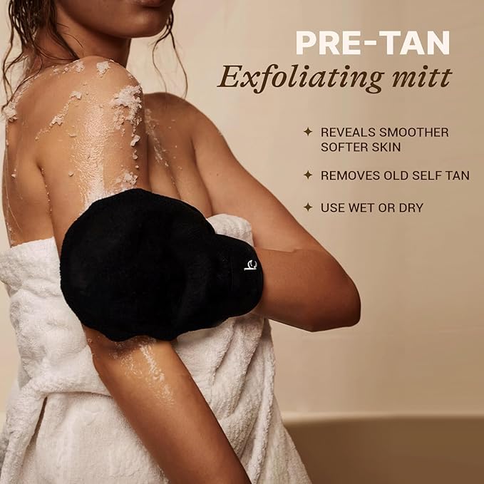 Self Tanning Mitt Applicator Set - 3 in 1 Ultra Soft Mitts, Exfoliating Glove, Face & Body Tanner Glove w/Thumb, for the Perfect Streak-Free Fake Tan, Velvety Soft Tanning Lotion Applicator, Reusable