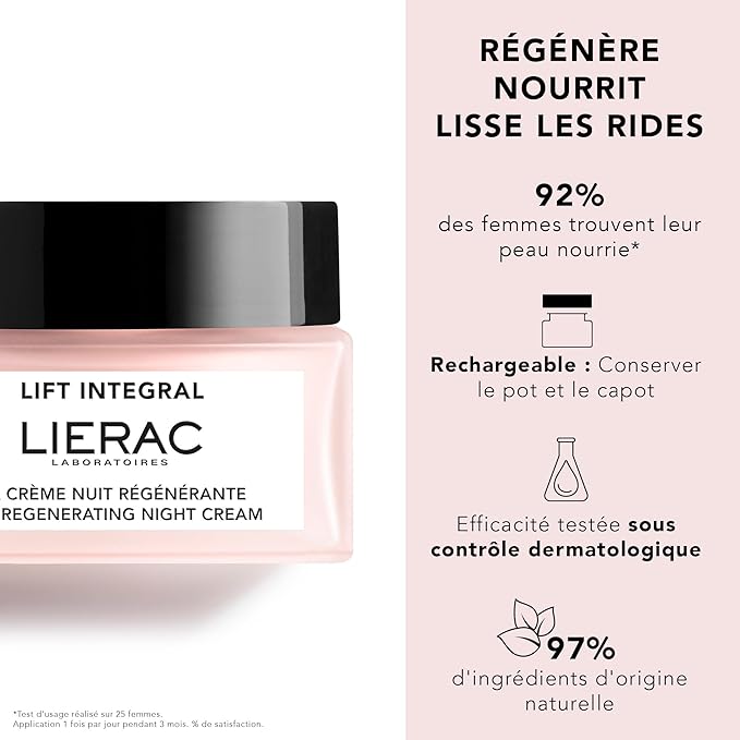 Lierac Lift Integral Regenerating Night Cream, Regenerates, Nourishes, Smoothes Wrinkles, Anti-Wrinkle, Facial Moisturizer, Firming & Smoothing Cream for Night Use - 50ml