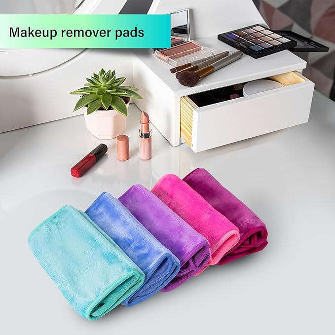 Nugilla Makeup Remover Cloth, 5 Packs Reusable Microfiber Makeup Remover Towels, Face Towel for Women