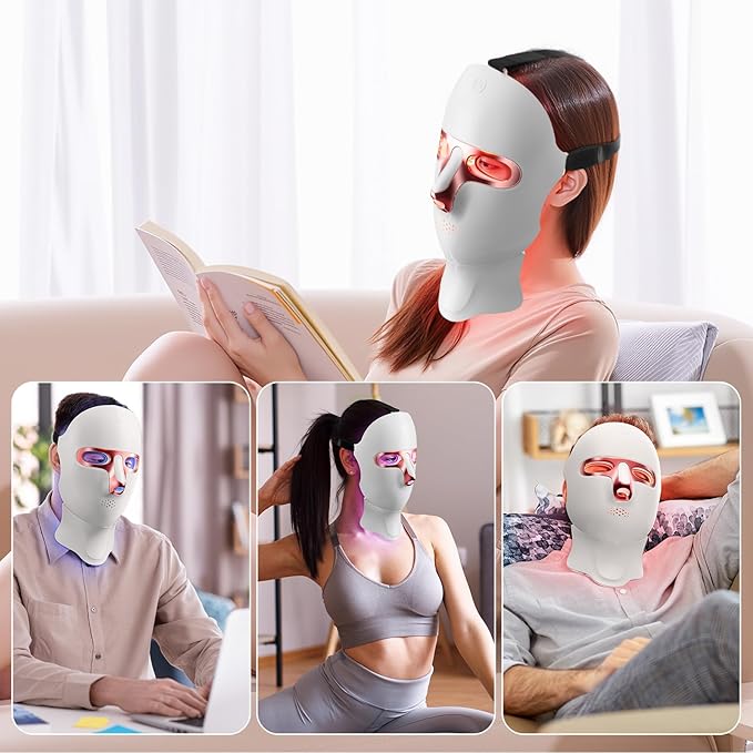 Red Light Therapy Mask for Face,Cordless LED Face Mask Light Therapy with Neck Device,USB C Rechargeable,Infrared Light Therapy Mask for Home Working Travel Yoga Sleep.