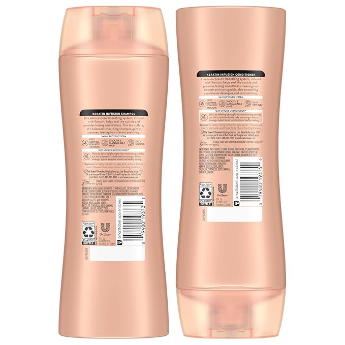 Suave Shampoo and Conditioner Set, Keratin Infusion, Smoothing – Keratin Hair Treatment & Detangler, 48H Frizz Control, Anti-Frizz Hair Products, 12.6 Oz Ea (2 Piece Set)