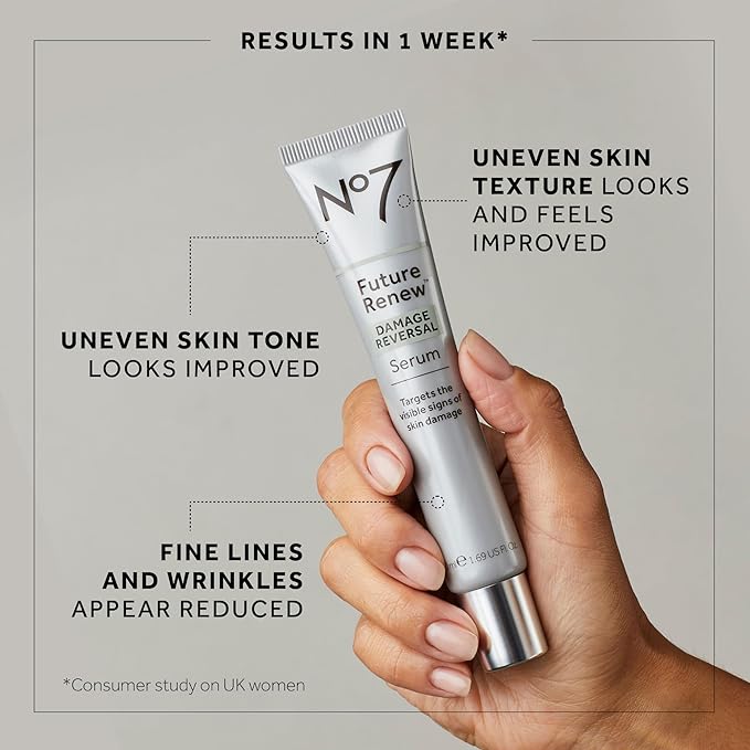 No7 Future Renew Damage Reversal Face Serum - Fast-Absorbing Peptide Serum to Help Visibly Reduce Fine Lines & Wrinkles - Enriched with Hyaluronic Acid & Niacinamide to Combat Dryness (1.69 Fl Oz)